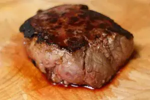 Cooked bison steak.