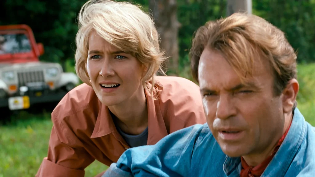 Laura Dern and Sam Neill in Jurassic Park.