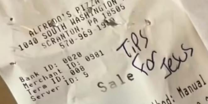 'Tips for Jesus' receipt.