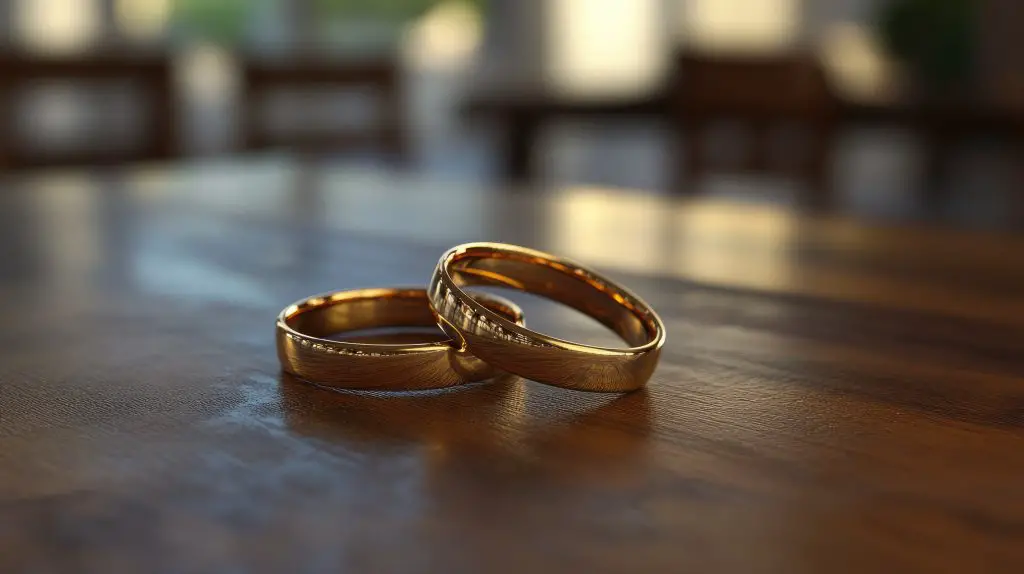 Wedding ring on table. 