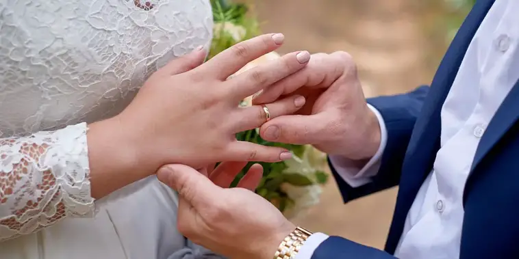 Ring exchange at wedding.