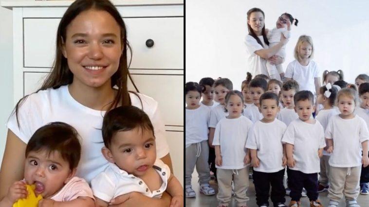 A 26-year-old mom with 22 biological children says she won't stop having kids until she has over 100. 