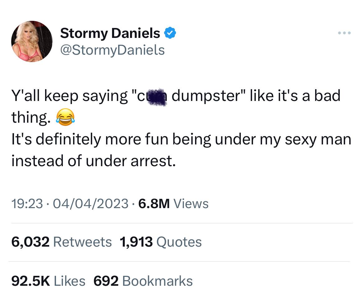 Stormy Daniels has brutally mocked Donald Trump after his arrest.