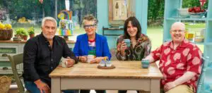 Paul Hollywood (left), Dame Prue Leith (left centre), Noel Fielding (right centre), and Matt Lucas (right).