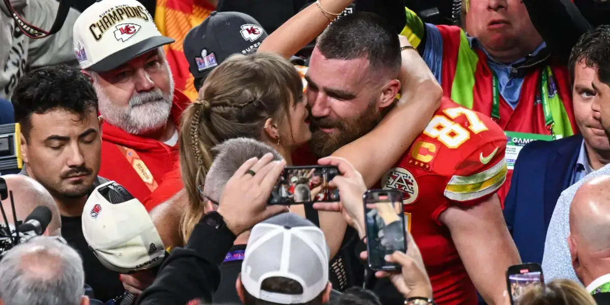 Taylor Swift and Travis Kelce at the 2024 Super Bowl.