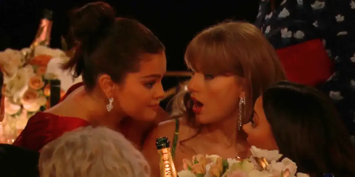 Selena Gomez and Taylor Swift at the 2024 Golden Globes.