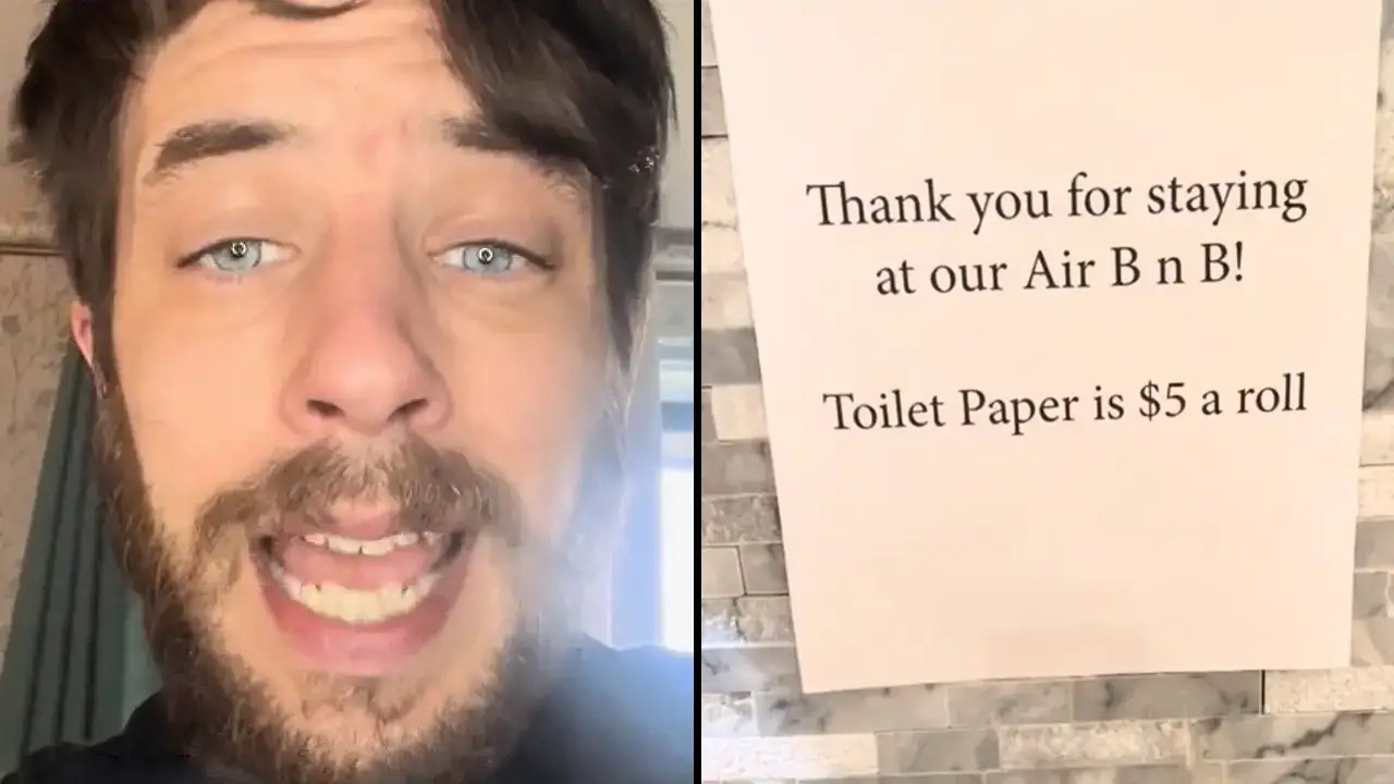 People have been left horrified after an Airbnb guest left an 'upper decker' in the bathroom because hosts were charging $5 per toilet roll.