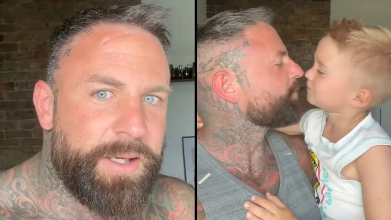 Dad kisses son on the lips