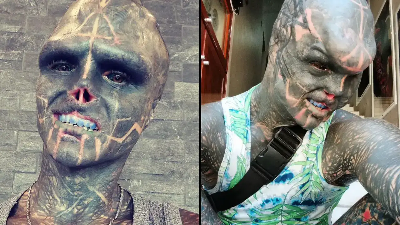 'Black Alien' has carved the word 'alien' into his head in his latest body modification.