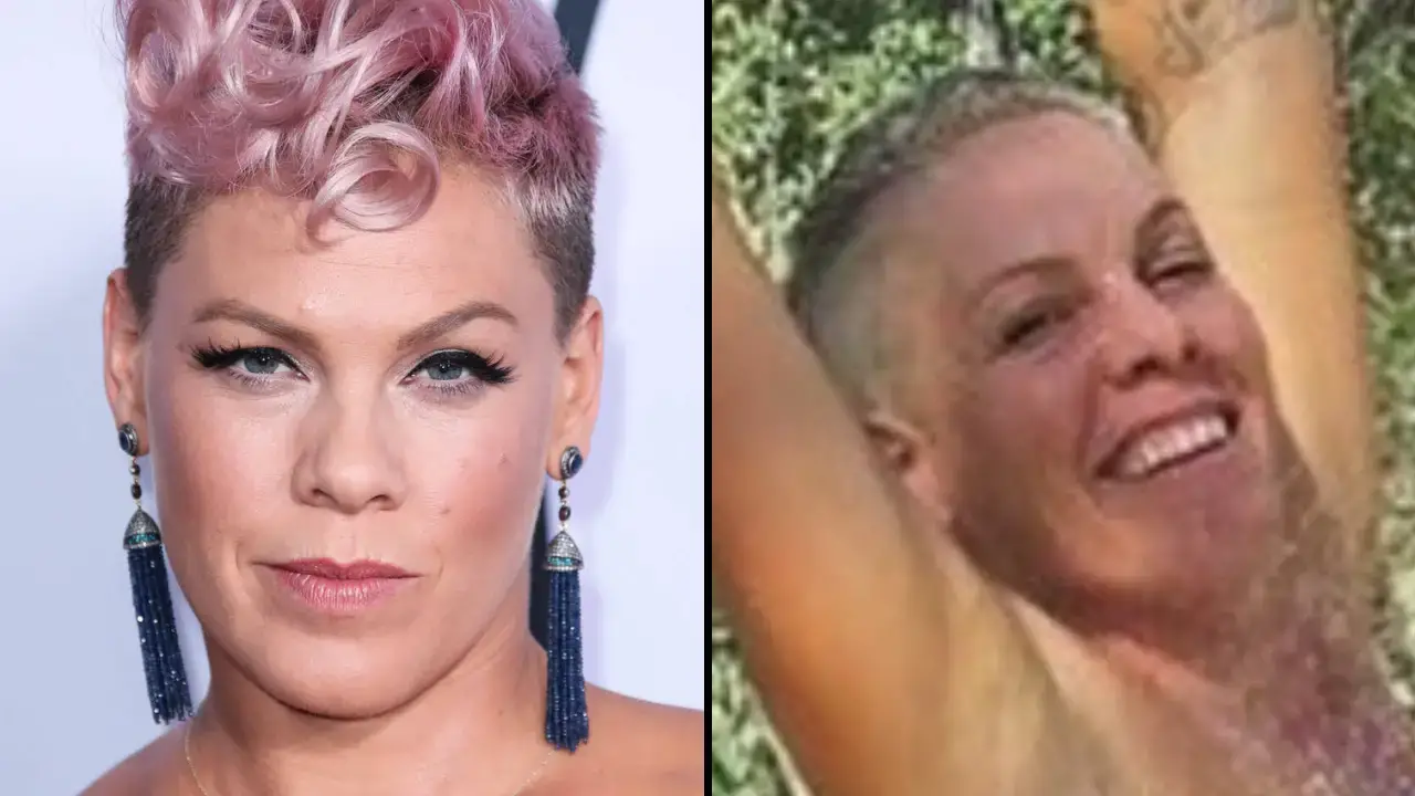 Pink has posted an 'embarrassing' nude photo taken by her husband on Instagram.