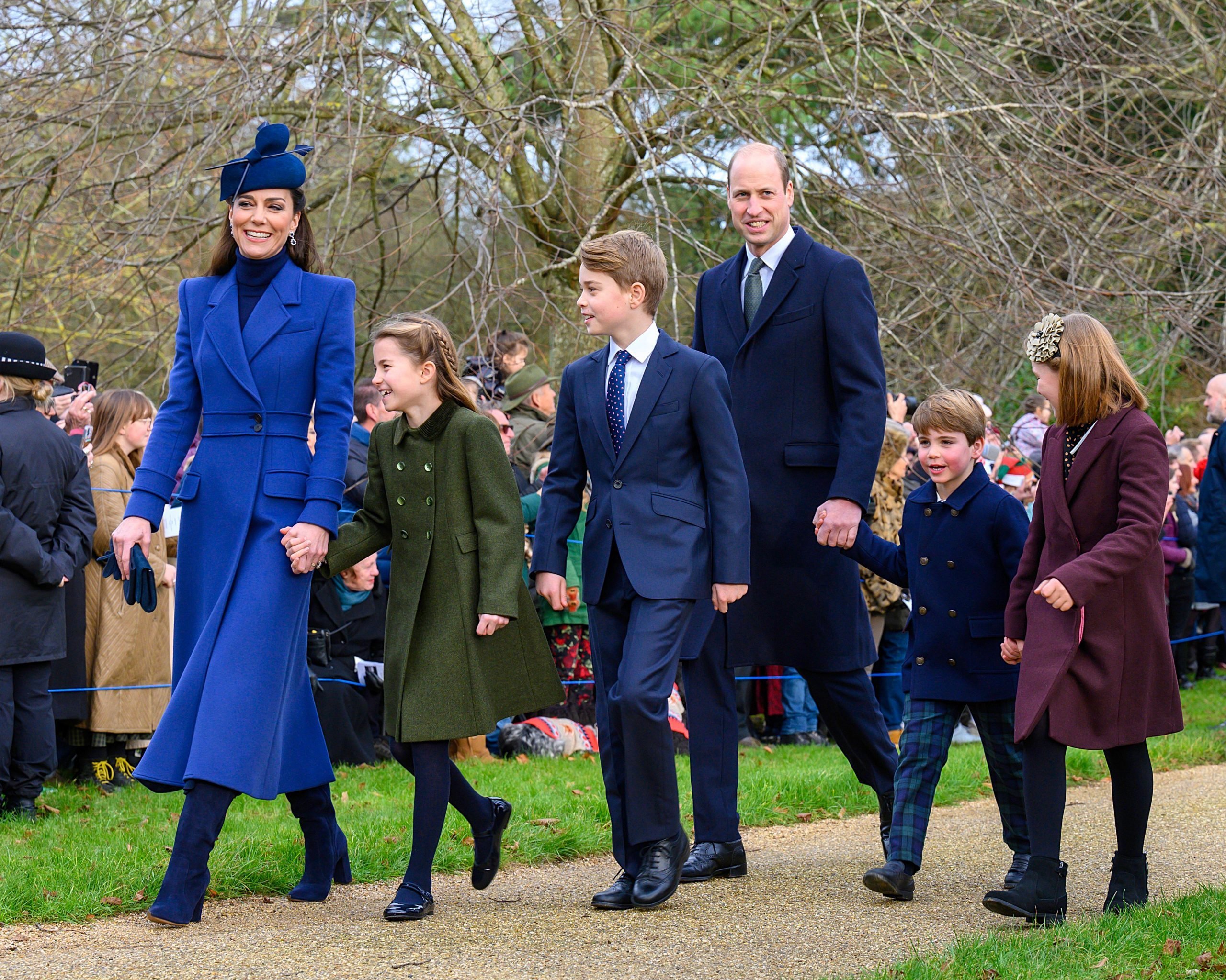 Kate Middleton and Prince William with children on Christmas Day walk. 