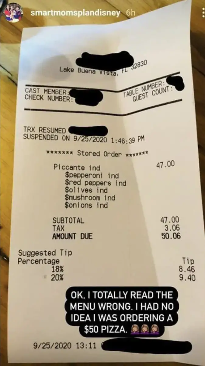 The mum's Disney food bill. 