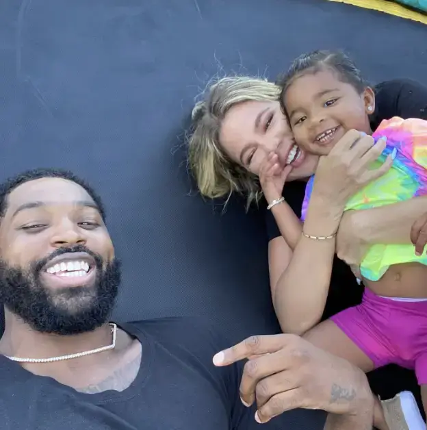 Tristan Thompson, Khloé Kardashian and True Thompson. 