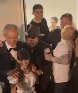 Johnny Depp, Ed Sheeran and Russell Crowe at Andrea Bocelli event. 