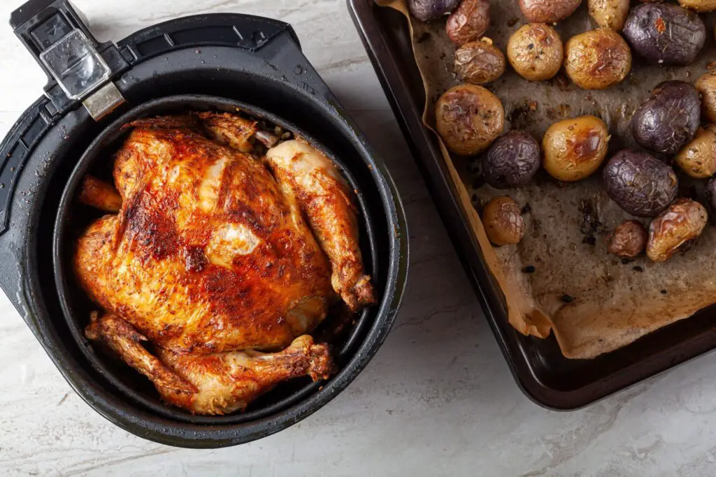 Air fryer with chicken