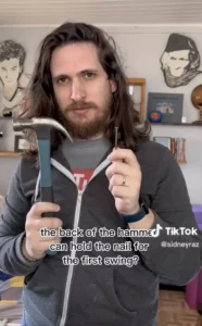 Man sharing hammer and nail hacks. 