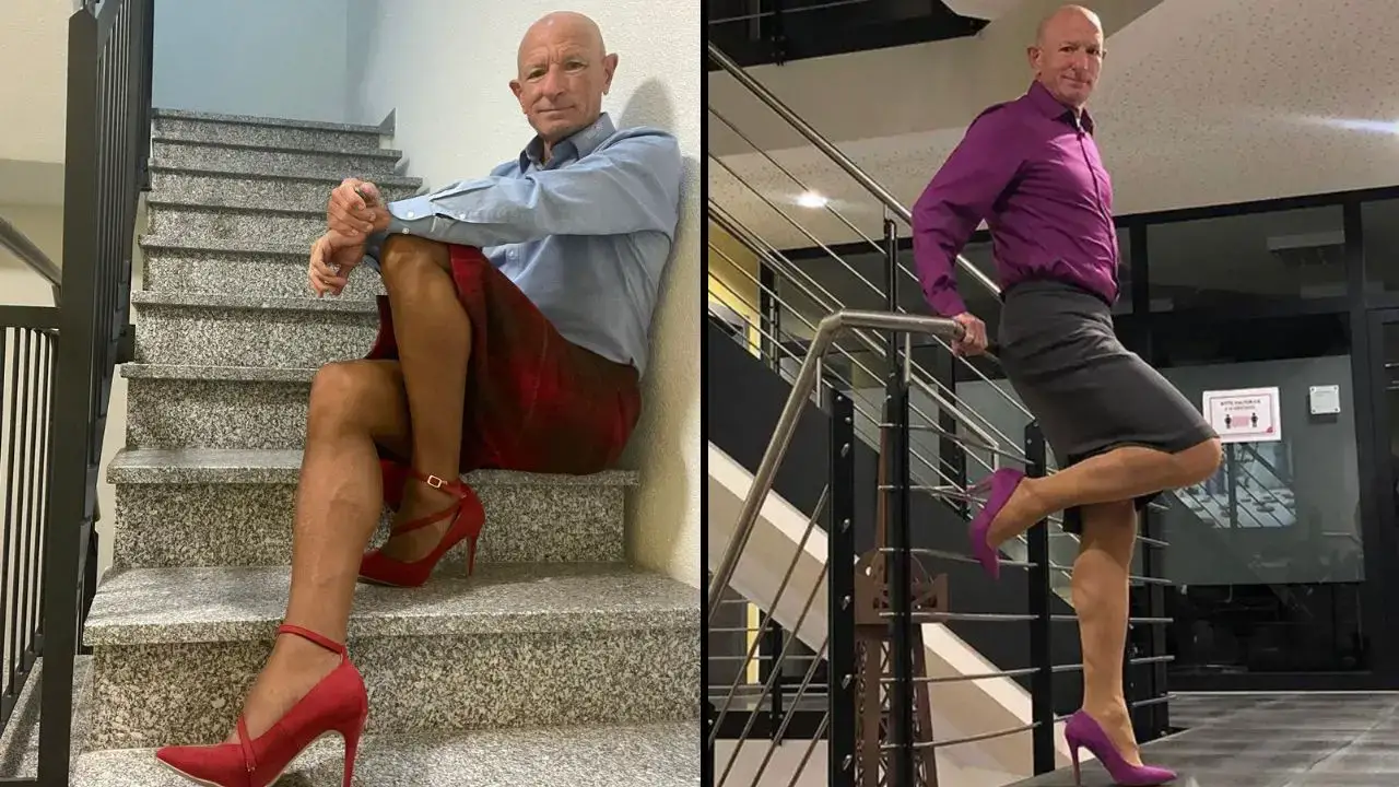 A straight dad is fighting against gender stereotypes by proudly wearing skirts and heels.