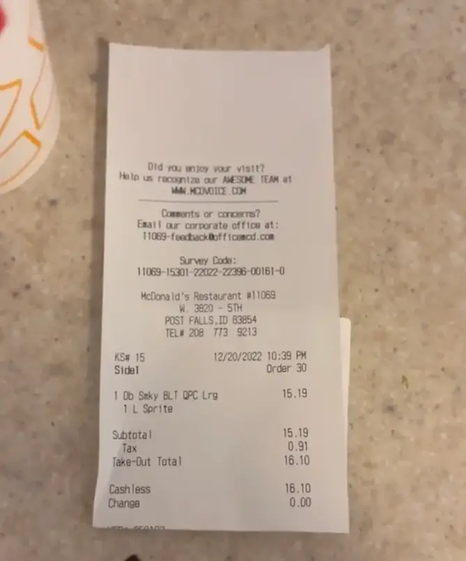 McDonald's food bill.