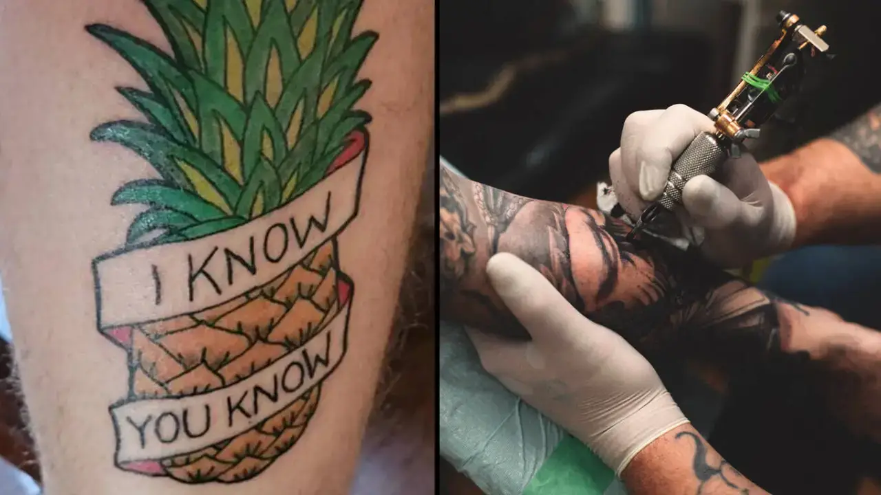 A man has been left horrified after finding out his pineapple tattoo in tribute to a TV show has a secret double meaning.