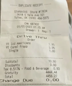 Starbucks receipt 