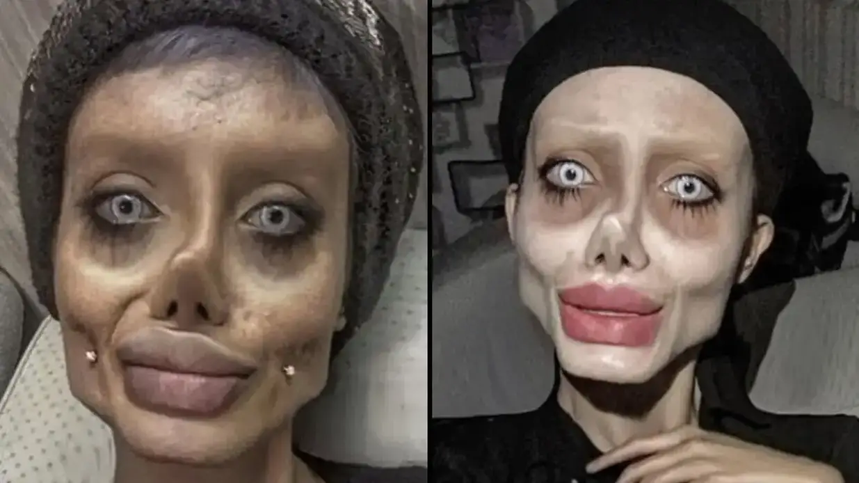 The 'zombie' Angelia Jolie lookalike has revealed her real face after being released from prison.