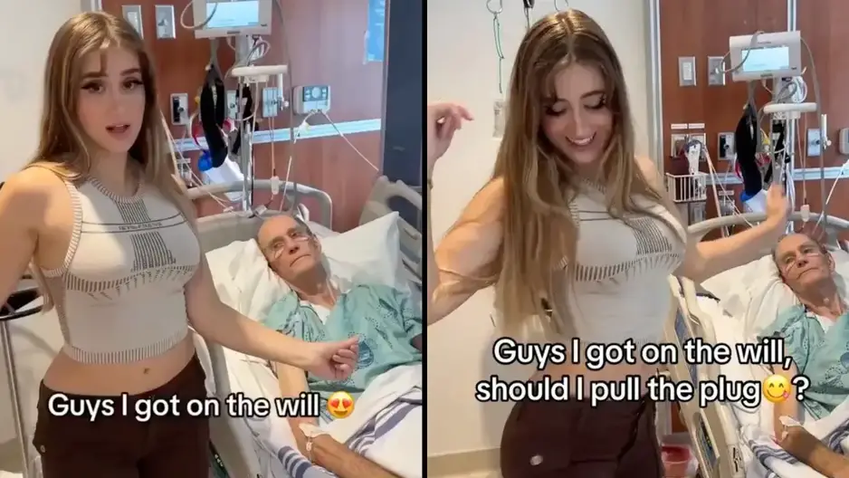 An influencer has been slammed for dancing next to her older boyfriend in a hospital bed. Find out more here...