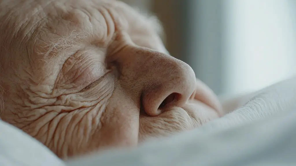 Elderly man's eyes closed.