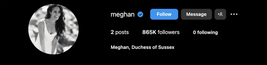 Meghan Markle's Instagram profile. 