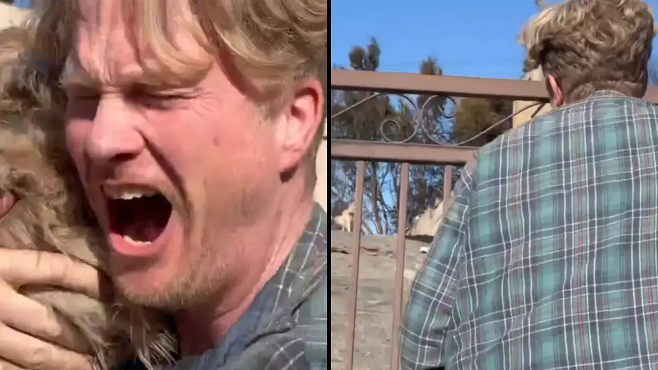 pet owner who returned to his home following the LA wildfires was left in tears by what he discovered.