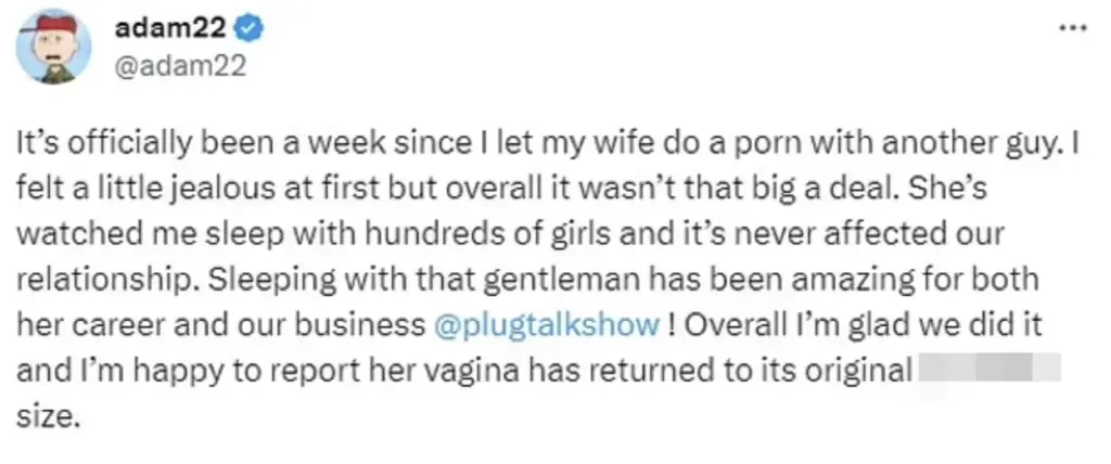 Adam22's tweet about Lena The Plug.