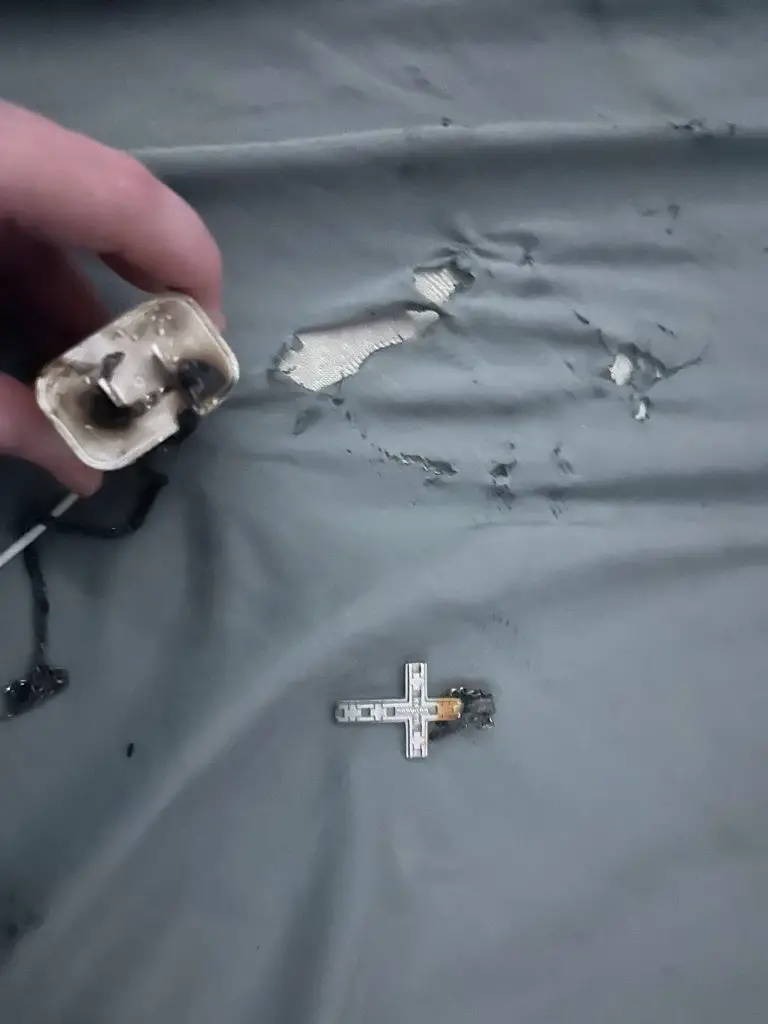 Freak phone charger accident.