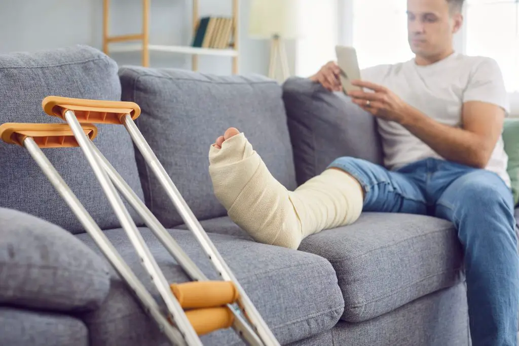 Man with a broken leg bone.