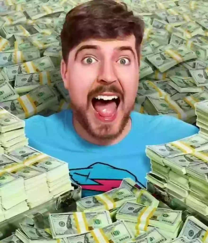 MrBeast surrounded by money.