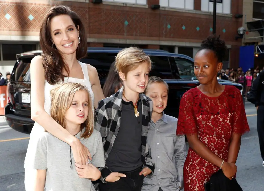 Angelina Jolie and children.
