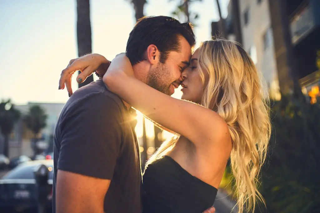Couple kissing.