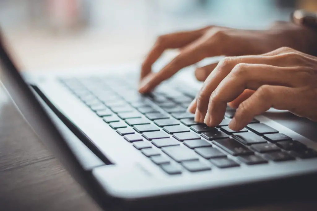 Person typing.