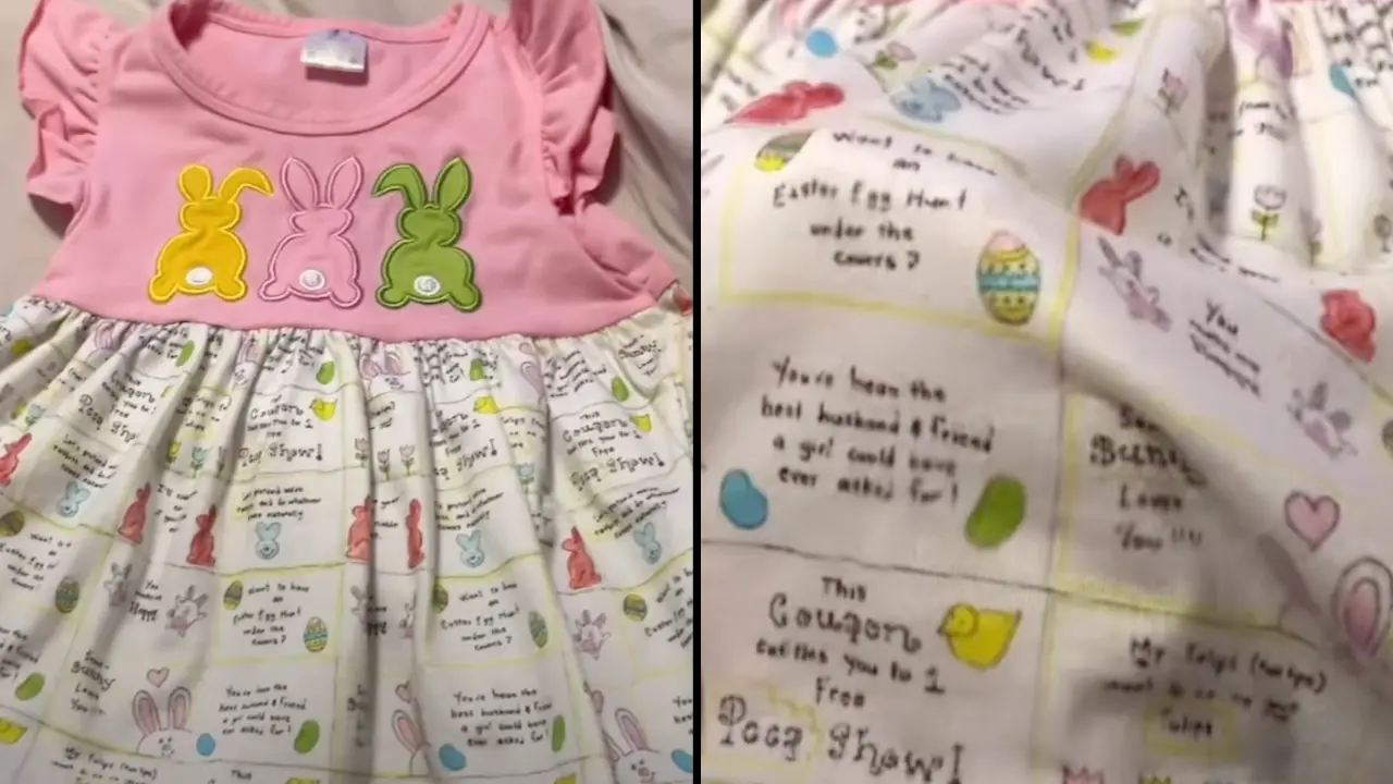 A mom was left horrified after she found 'disturbing' hidden messages on a dress she bought for her young daughter.