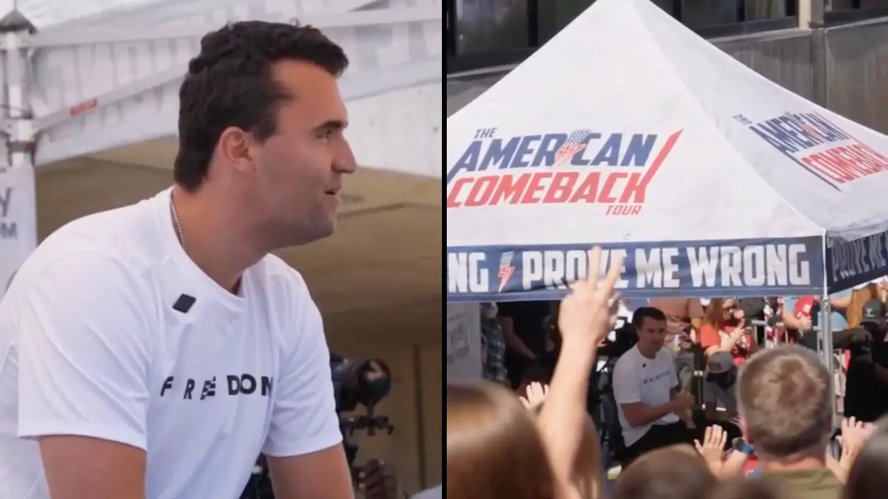 Charlie Kirk's memorial has broadcast unseen footage from the day he was shot on campus at Utah Valley University.