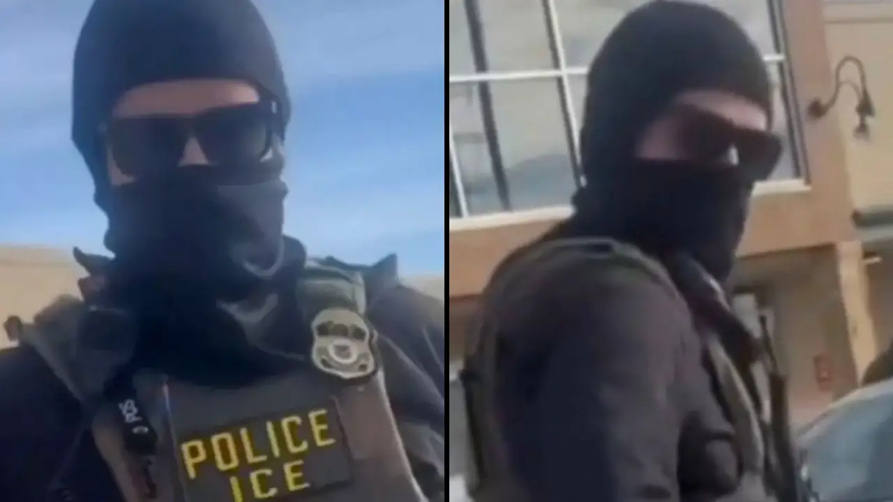 An ICE agent has been caught on camera bragging about how much he earns while threatening nearby protestors.